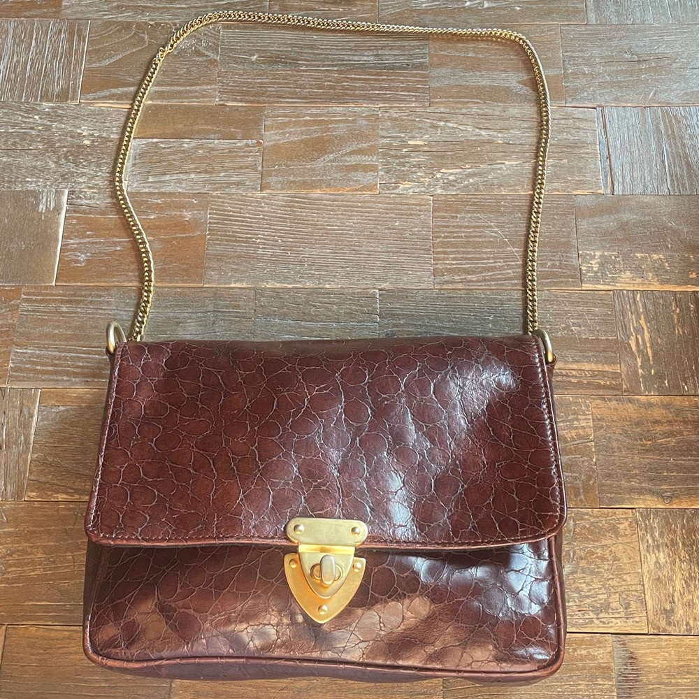 Vintage Silver Blue USA Croc Embossed Leather Shoulder Bag🖤
